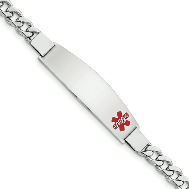 Sterling Silver Rhodium-plated Medical ID Curb Link Bracelet 